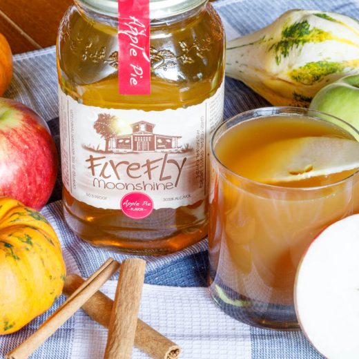 firefly spirits jar, drink, apples, cinnamon, decorative gourds