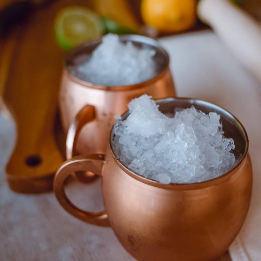Copper mule cups, crushed ice